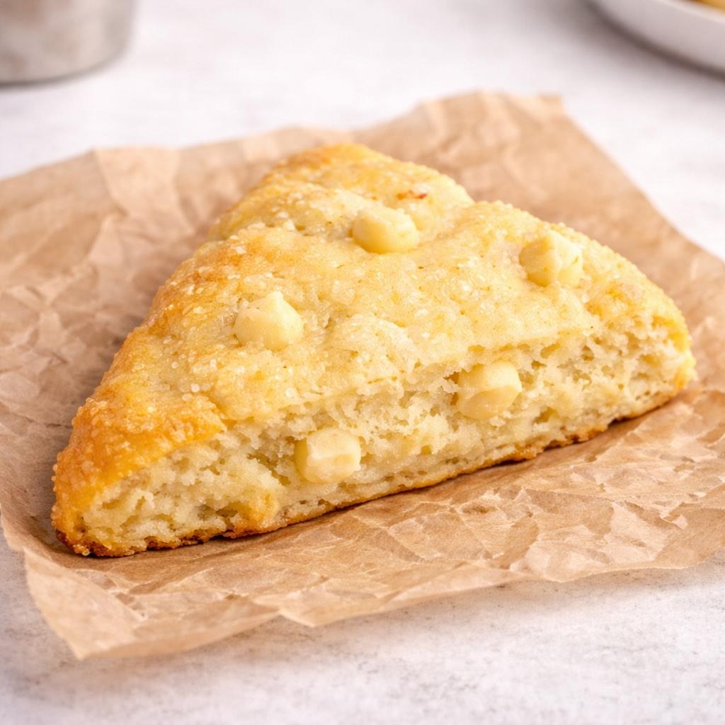 Fresh baked scone on parchment paper at Cuba Coffee Co